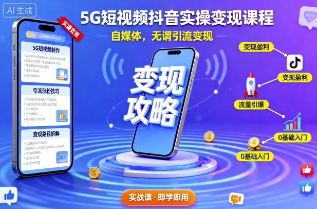 5G短视频抖音实操变现课程,自媒体,无谓引流变现-云享网创