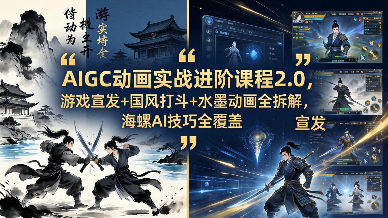 AIGC动画实战进阶课程2.0，游戏宣发+国风打斗+水墨动画全拆解，海螺AI技巧全覆盖-云享网创