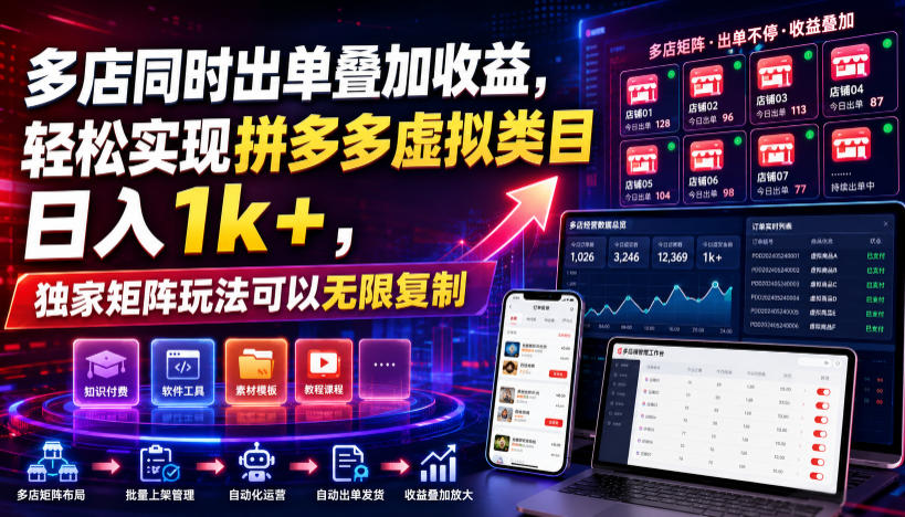 多店同时出单叠加收益,轻松实现拼多多虚拟类目日入1k+,独家矩阵玩法可以无限复制【揭秘】-云享网创