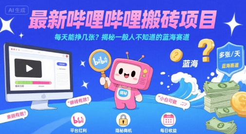 最新哔哩哔哩上B站搬砖项目，每天能挣几张？揭秘一般人不知道的蓝海赛道-云享网创