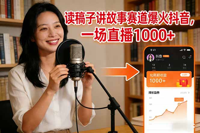 读稿子讲故事赛道爆火抖音，一场直播日入1000+-云享网创