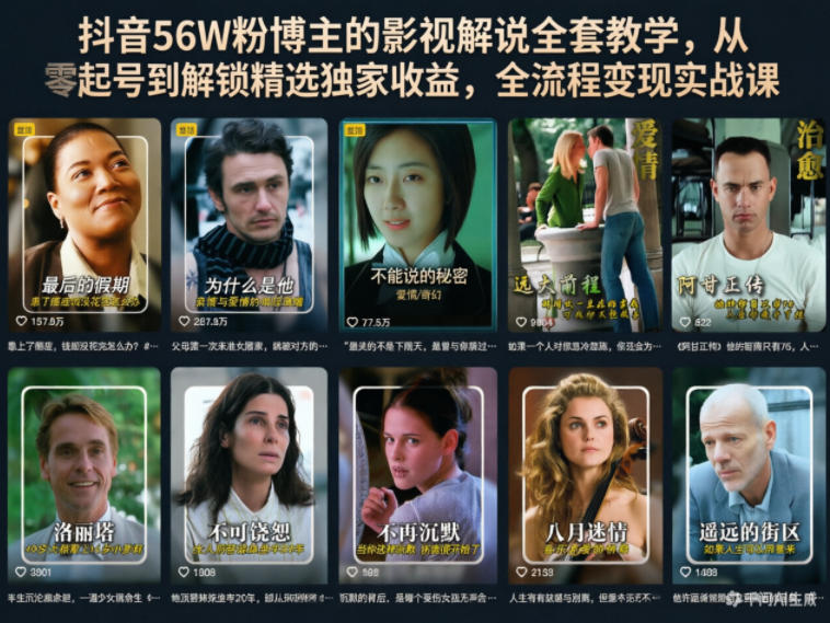 抖音56W粉博主的影视解说全套教学，从零起号到解锁精选独家收益，全流程变现实战课-云享网创
