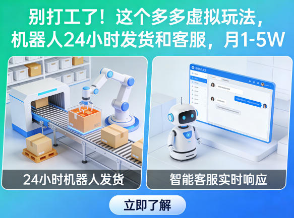 别打工了！这个多多虚拟玩法，机器人24小时发货和客服，月1-5W【揭秘】-云享网创