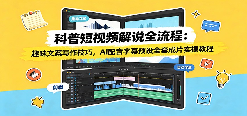 科普短视频解说全流程：趣味文案写作技巧，AI配音字幕预设全套成片实操教程-云享网创