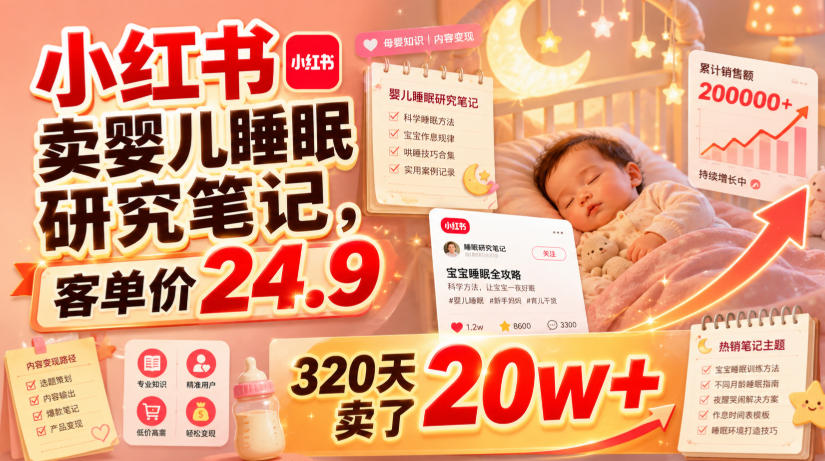小红书卖婴儿睡眠研究笔记，客单价24.9，320天卖了20w+-云享网创