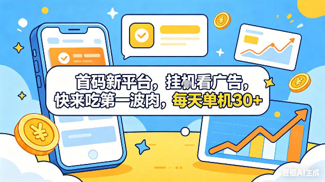 首码新平台，挂G自动看广告，快来吃第一波肉，每天单机30+，可矩阵放大【揭秘】-云享网创