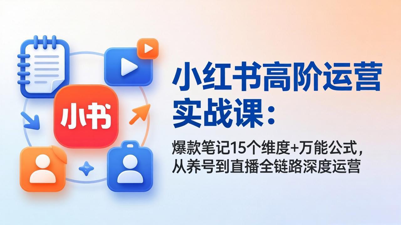 小红书高阶运营实战课:爆款笔记15个维度+万能公式,从养号到直播全链路深度运营-云享网创