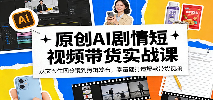 原创AI剧情短视频带货实战课：从文案生图分镜到剪辑发布，零基础打造爆款带货视频-云享网创