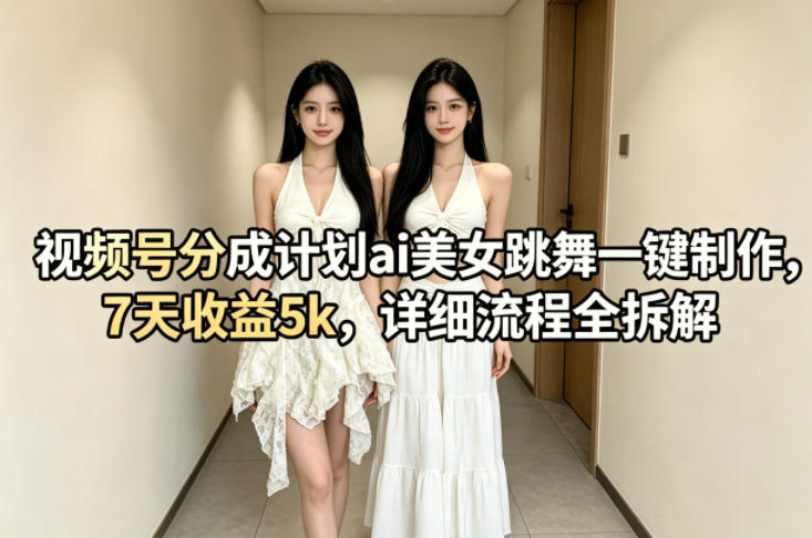 视频号分成计划ai美女跳舞一键制作，7天收益5k，详细流程全拆解-云享网创