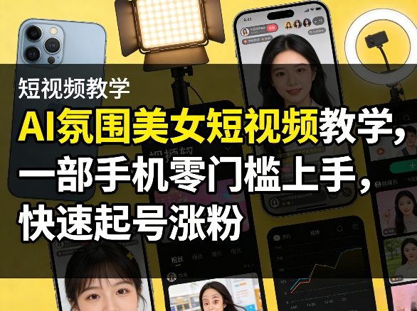 AI氛围美女短视频教学，一部手机零门槛上手，快速起号涨粉-云享网创