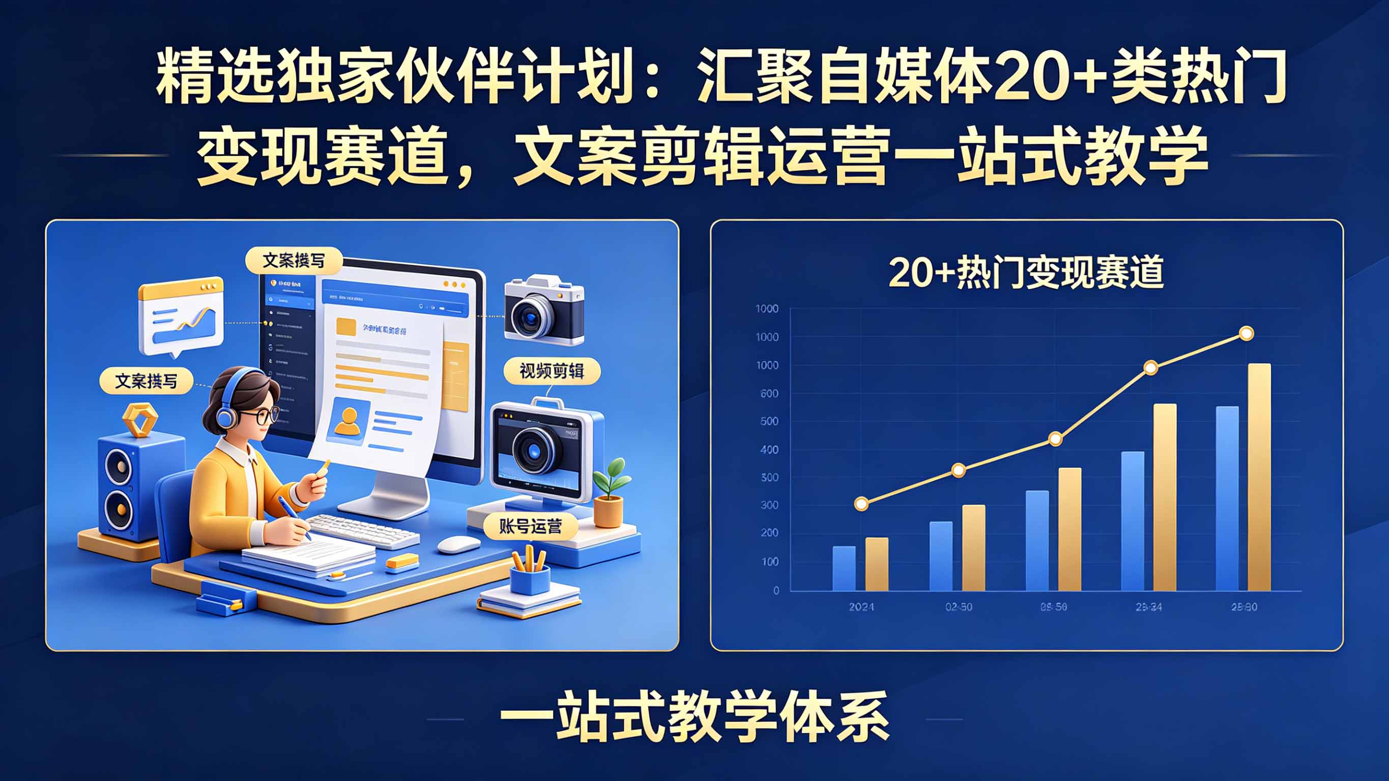 精选独家伙伴计划：汇聚自媒体20+类热门变现赛道，文案剪辑运营一站式教学-云享网创
