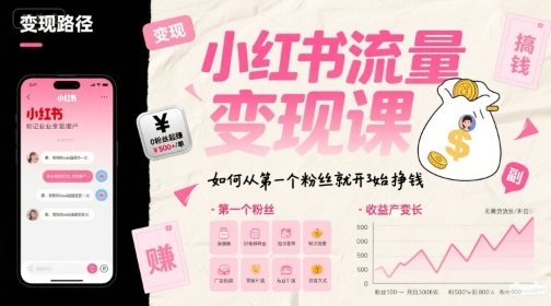 小红书流量变现课，如何从第一个粉丝就开始挣钱-云享网创