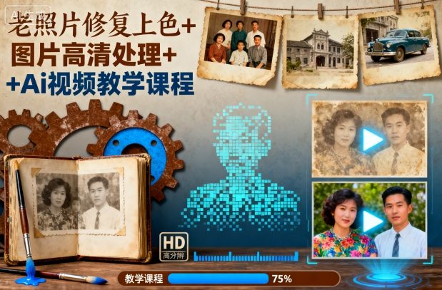 老照片修复上色+图片高清处理+Ai视频教学课程-云享网创