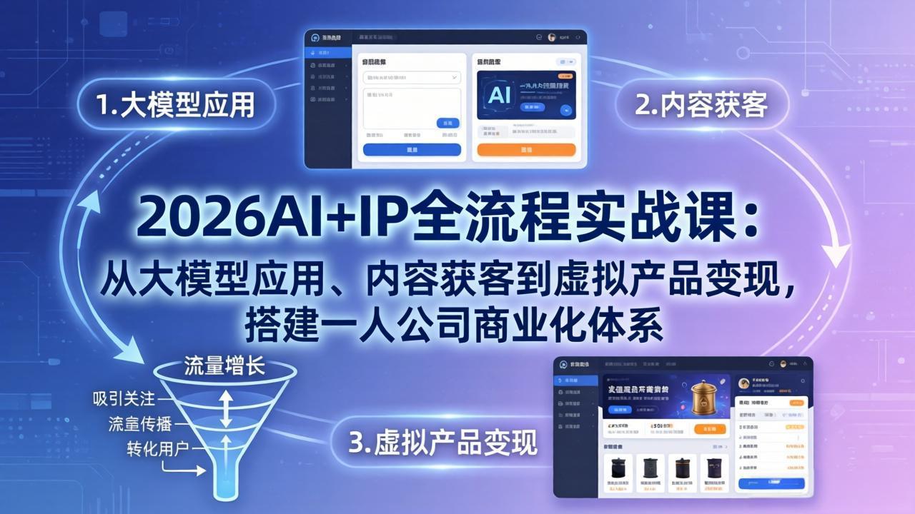 2026AI+IP全流程实战课:从大模型应用、内容获客到虚拟产品变现,搭建一人公司商业化体系-云享网创