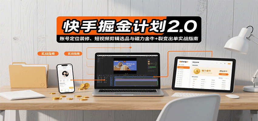 快手掘金计划2.0，账号定位装修、短视频剪辑选品与磁力金牛+裂变出单实战指南-云享网创