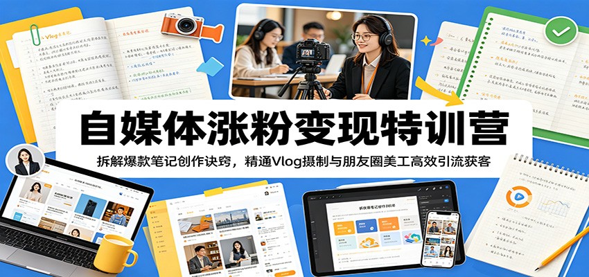 自媒体涨粉变现特训营：拆解爆款笔记创作诀窍，精通Vlog摄制与朋友圈美工高效引流获客-云享网创