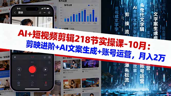 AI+短视频剪辑218节实操课-10月：剪映进阶+AI文案生成+账号运营，月入2万-云享网创