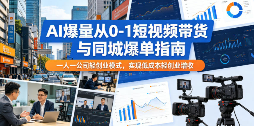 AI爆量从0-1短视频带货与同城爆单指南，一人一公司轻创业模式，实现低成本轻创业增收-云享网创