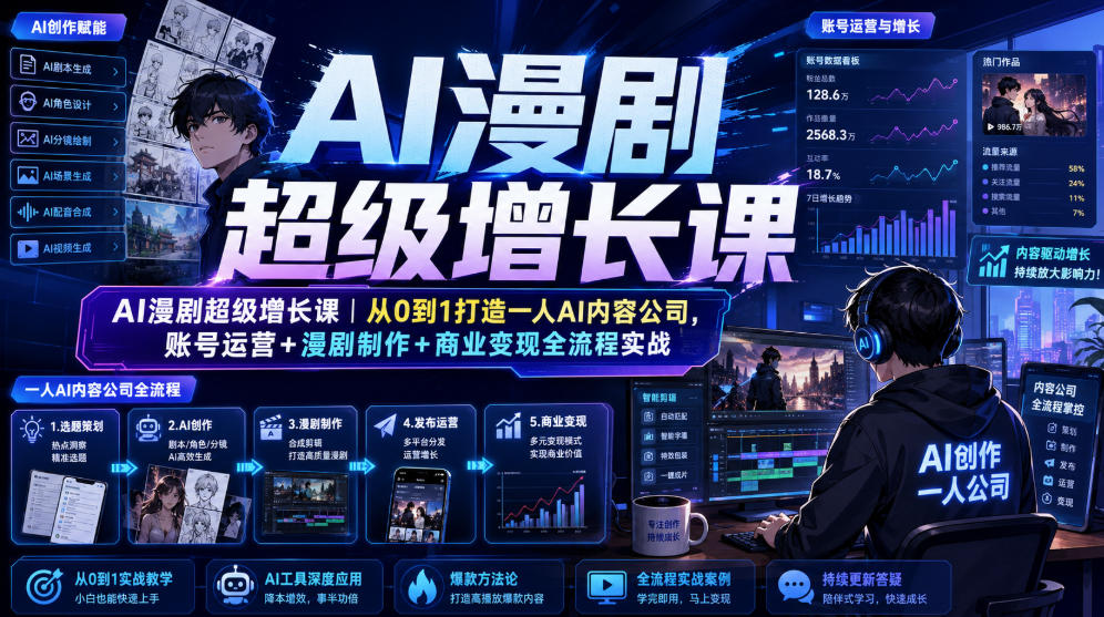 AI漫剧超级增长课|从0到1打造一人AI内容公司,账号运营+漫剧制作+商业变现全流程实战-云享网创
