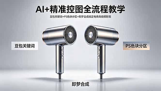 AI+精准控图全流程教学 豆包关键词+PS色块分区+即梦合成搞定电商高级摄影图-云享网创