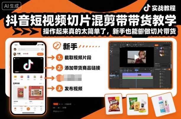 抖音短视频切片混剪带货教学，操作起来真的太简单了，新手也能做切片带货-云享网创