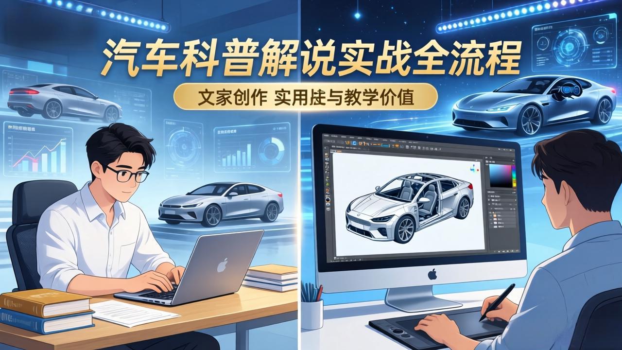 抖音汽车科普解说实战：文案+动画+画面处理+去水印全流程，打造专业汽车科普视频-云享网创