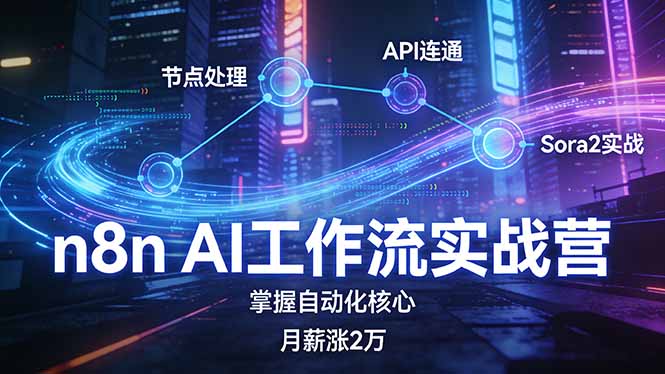 n8n AI工作流实战营，节点处理+API连通+Sora2实战，掌握自动化核心月薪涨2万-云享网创