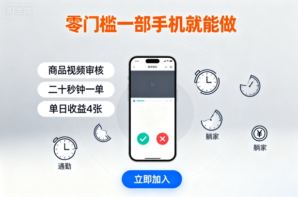 零门槛一部手机就能做，商品视频审核，通勤躺家碎片时间都能做，二十秒钟一单，单日收益4张【揭秘】-云享网创