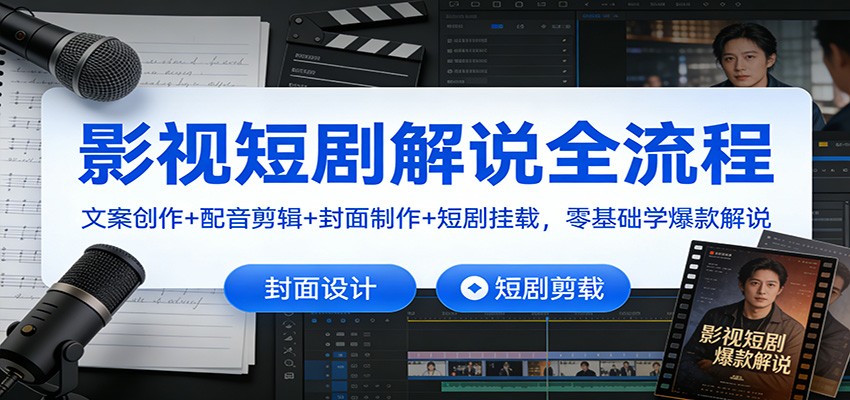 影视短剧解说全流程：文案创作+配音剪辑+封面制作+短剧挂载，零基础学爆款解说-云享网创