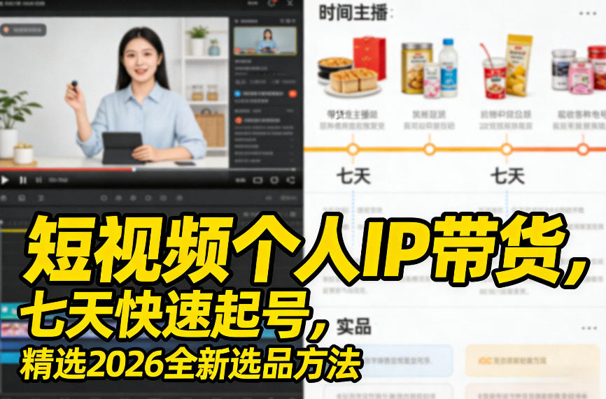 短视频个人IP带货，七天快速起号，精选2026全新选品方法-云享网创