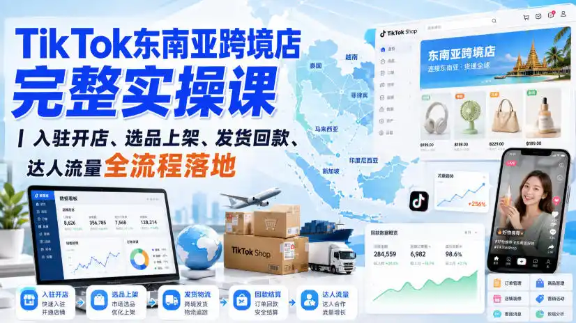 TikTok东南亚跨境店完整实操课｜入驻开店、选品上架、发货回款、达人流量全流程落地-云享网创