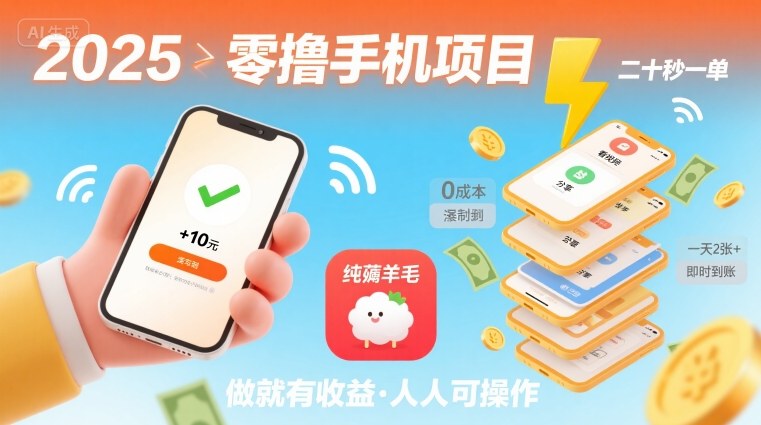 2025年零撸手机项目,二十秒一单,纯薅羊毛 一天2张+做就有-云享网创