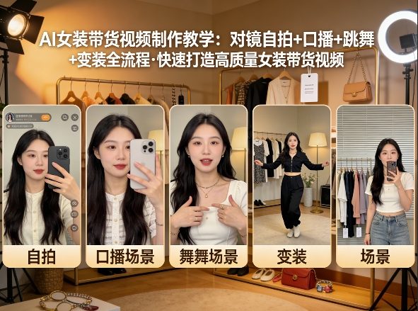 AI女装带货视频制作教学，对镜自拍、口播、跳舞、变装全流程，快速打造高质量女装带货视频-云享网创