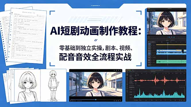 AI短剧动画制作教程:零基础到独立实操,剧本、视频、配音音效全流程实战-云享网创
