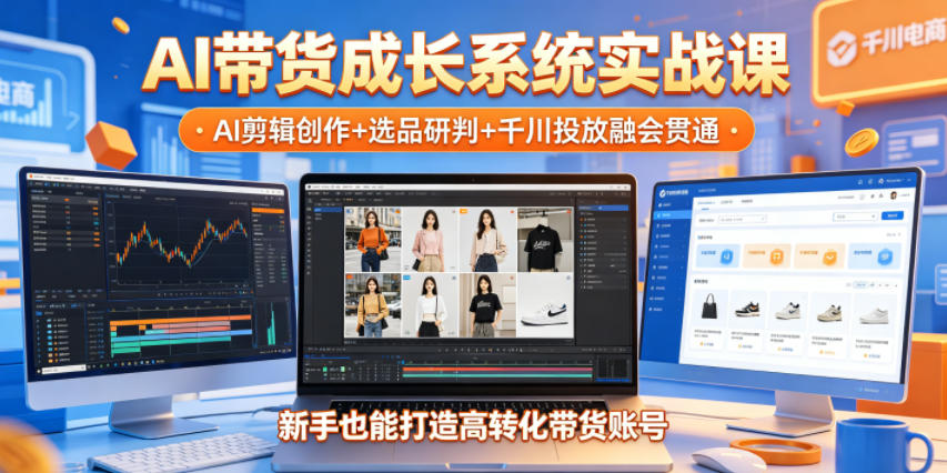 AI带货成长系统实战课，AI剪辑创作+选品研判+千川投放融会贯通，新手也能打造高转化带货账号(更新2026年)-云享网创