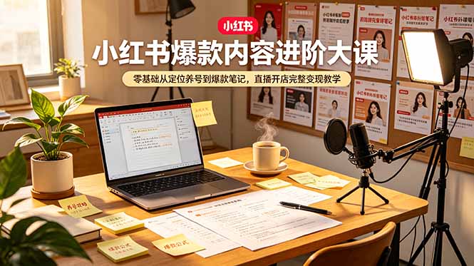 小红书爆款内容进阶大课，零基础从定位养号到爆款笔记，直播开店完整变现教学-云享网创