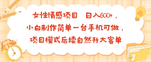 女性情感项目 小白制作简单一台手机可做 项目模式后续自然升大客单 日入6张-云享网创