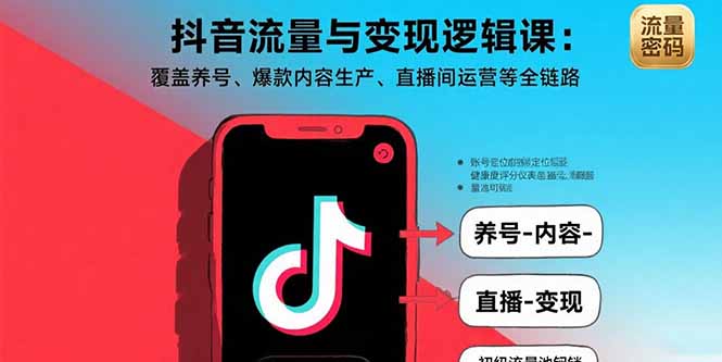 抖音流量与变现逻辑课：覆盖养号、爆款内容生产、直播间运营等全链路-云享网创