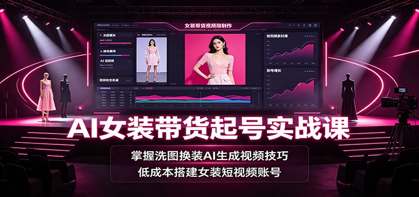 AI女装带货起号实战课:掌握洗图换装AI生成视频技巧,低成本搭建女装短视频账号-云享网创