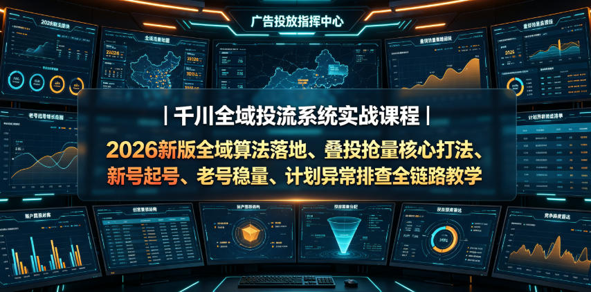 千川全域投流系统实战课程｜2026新版全域算法落地、叠投抢量核心打法、新号起号、老号稳量、计划异常排查全链路教学-云享网创