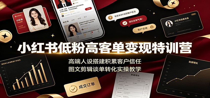 小红书低粉高客单变现特训营：高端人设搭建积累客户信任，图文剪辑谈单转化实操教学-云享网创