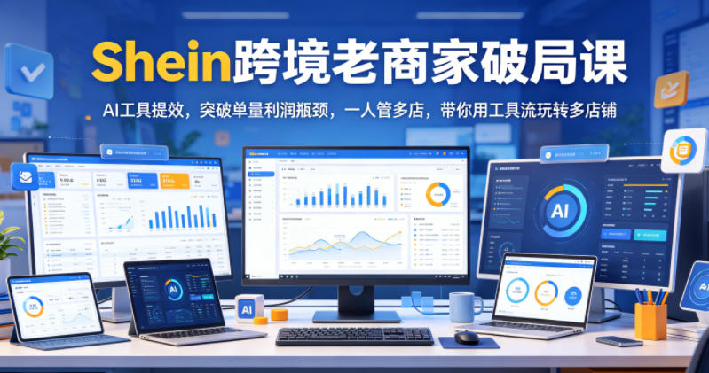 Shein跨境老商家破局课，AI工具提效，突破单量利润瓶颈，一人管多店，带你用工具流玩转多店铺-云享网创