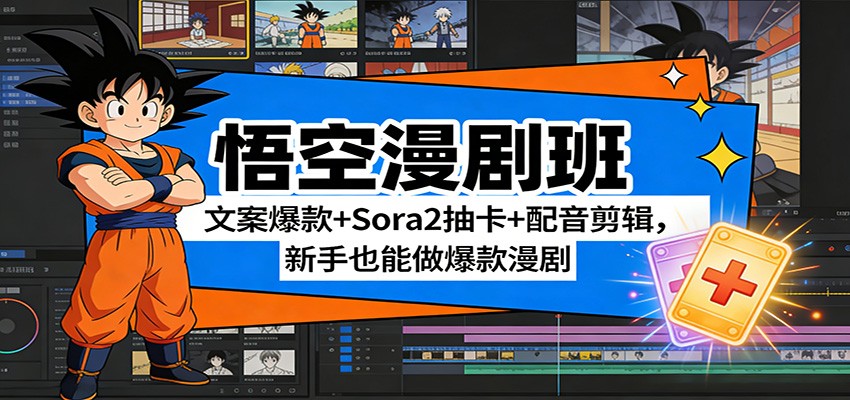 悟空漫剧班：文案爆款+Sora2抽卡+配音剪辑，新手也能做爆款漫剧-云享网创