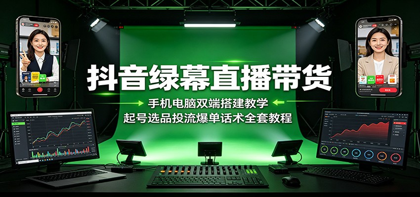 抖音绿幕直播带货:手机电脑双端搭建教学,起号选品投流爆单话术全套教程-云享网创