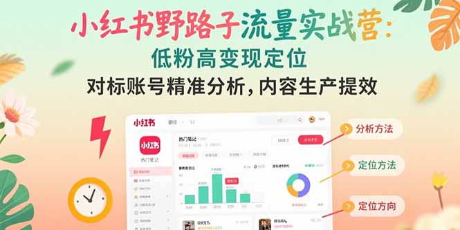 小红书野路子流量实战营：低粉高变现定位 对标账号精准分析 内容生产提效-云享网创