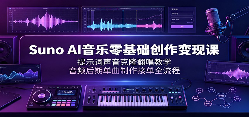 Suno AI音乐零基础创作变现课:提示词声音克隆翻唱教学,音频后期单曲制作接单全流程-云享网创