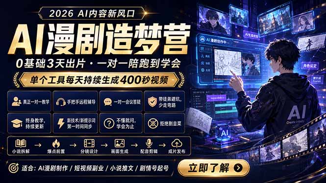 AI漫剧造梦营：0基础3天出片，单个工具每天持续生成400秒视频-云享网创