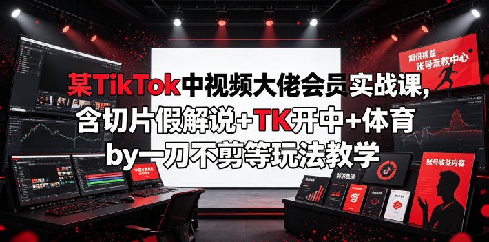 某TikTok中视频大佬会员实战课，含切片假解说+TK开中+体育by一刀不剪等玩法教学-云享网创