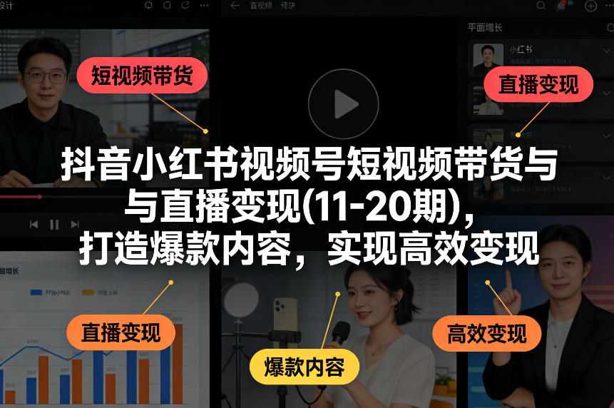 抖音小红书视频号短视频带货与直播变现(10-21期)，打造爆款内容，实现高效变现(更新05月08日)-云享网创