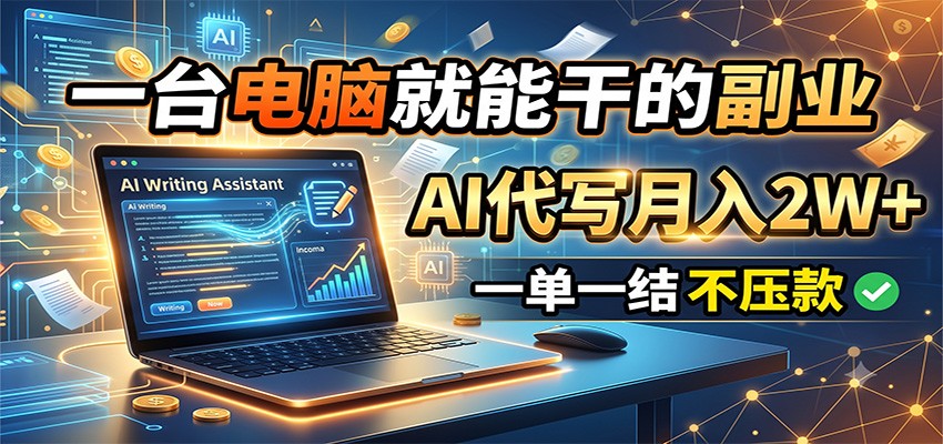 一台电脑就能干的副业,AI代写月入2W+,一单一结不压款-云享网创